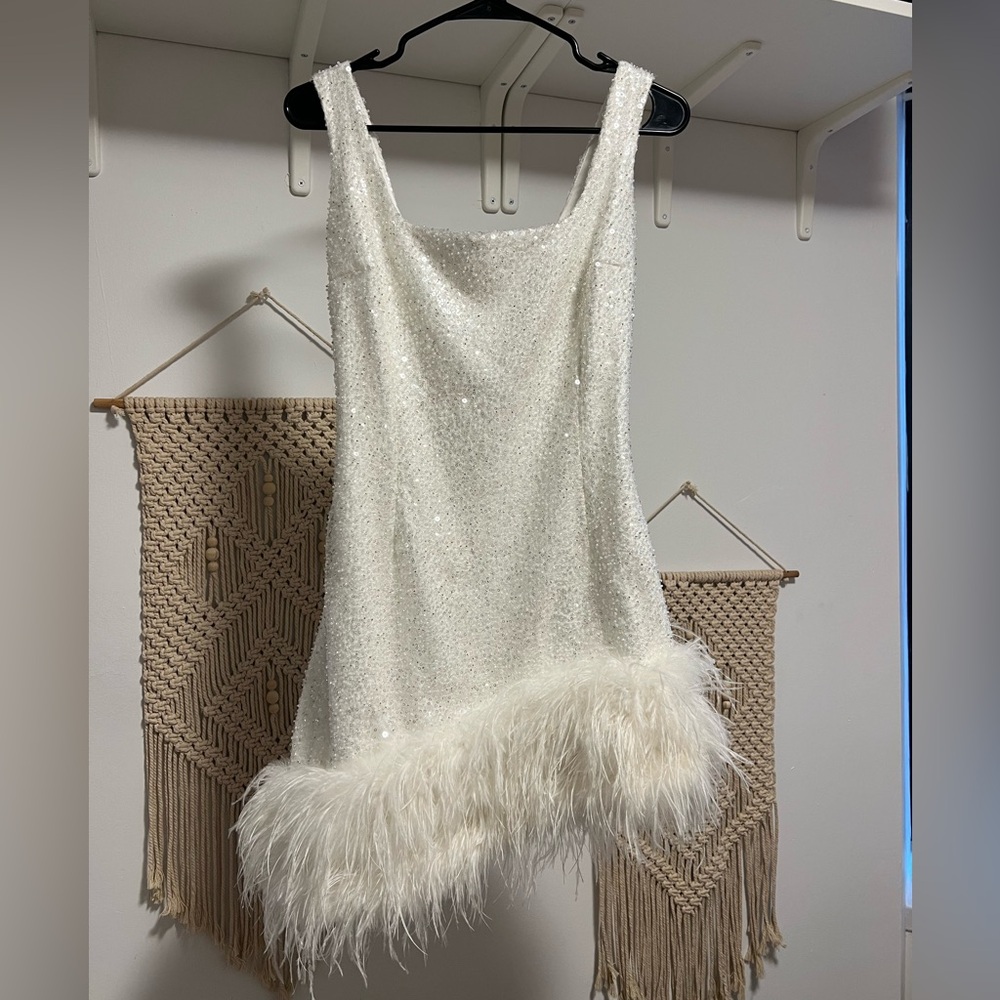 Nadine Merabi Evie White Feather Dress